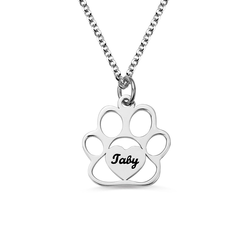 Pet Footprint Name Necklace Personalized