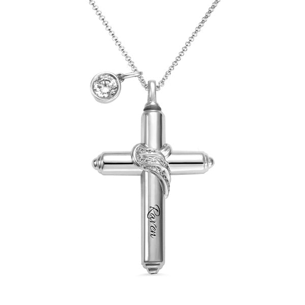 Engraved Cross Keepsake Urn Necklace in 925 Sterling Silver
