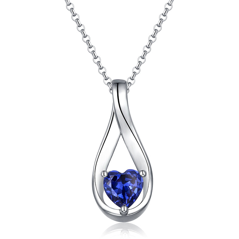 Mobius Heart Birthstone Necklace 925 Sterling Silver