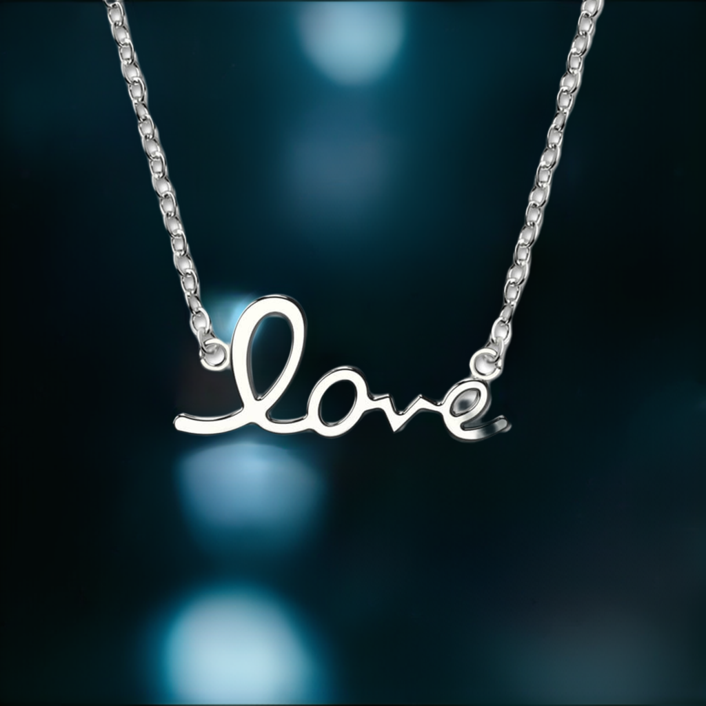 "Love" Word Pendant Necklace Sterling Silver 925