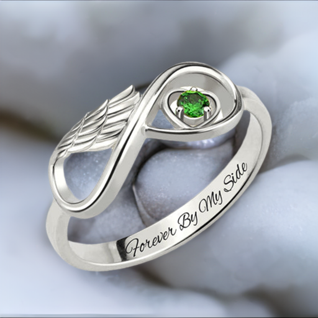 Angel Wing Infinity Heart Ring with Birthstone 925 Silver