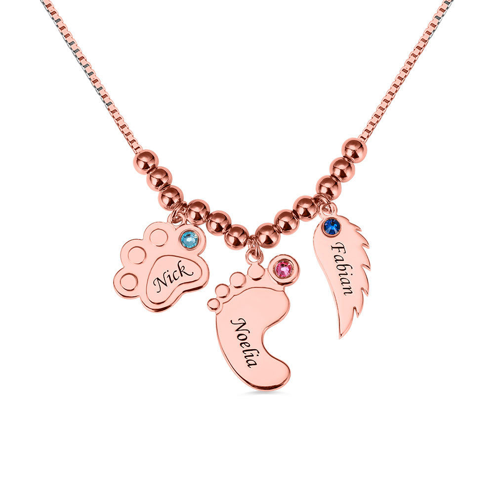 Paw Print & Baby Feet & Angel Wing Necklace