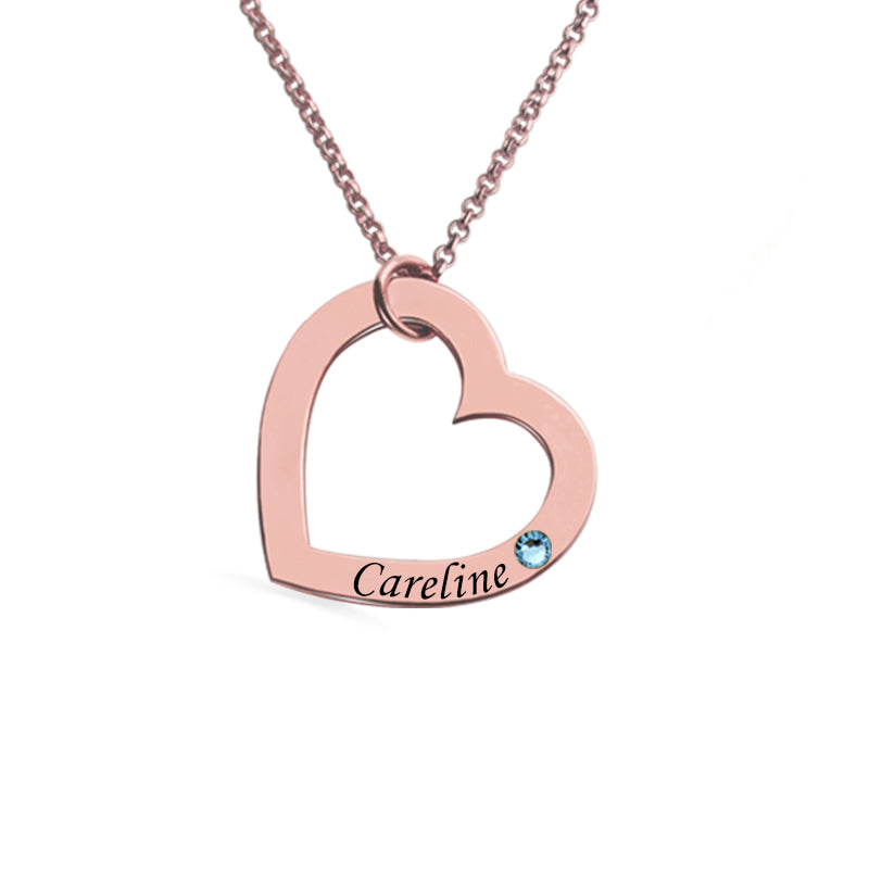 Name Heart Necklace Personalized with Birthstone in Silver