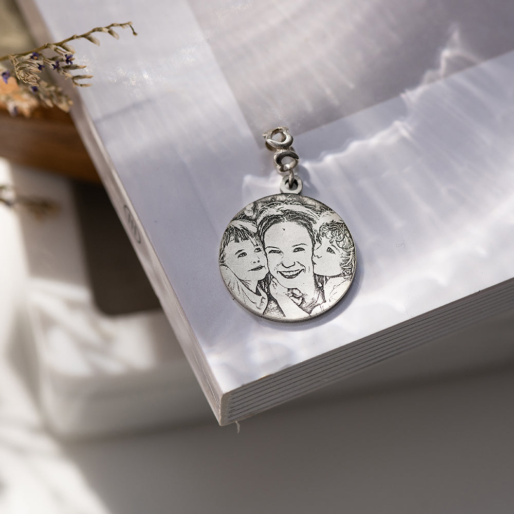 Circle Photo Charm Personalized 925 Sterling Silver