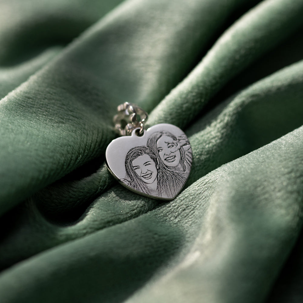 Heart Photo Charm Engraved 925 Sterling Silver