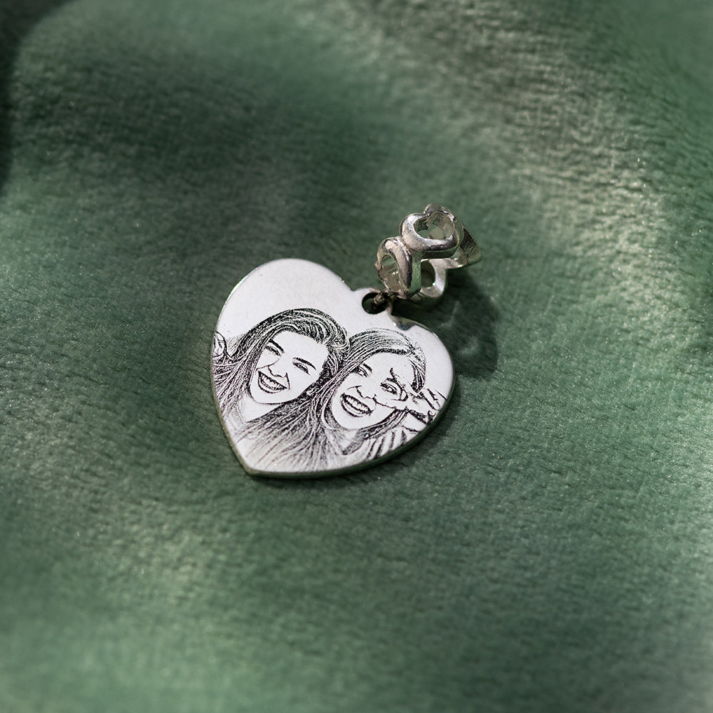 Heart Photo Charm Engraved 925 Sterling Silver