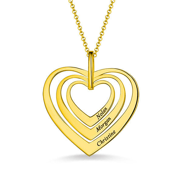 Family Heart Necklace Engraved Gold