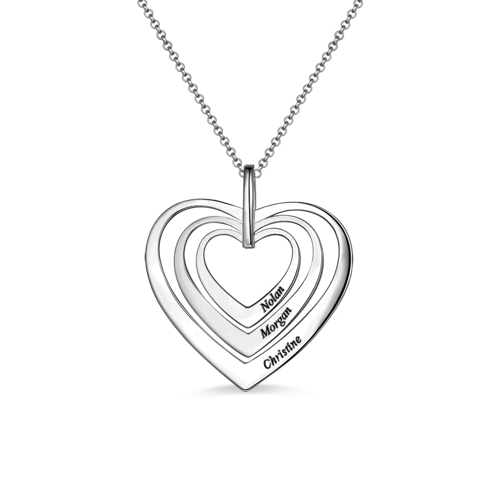 Family Heart Necklace Engraved Sterling Silver