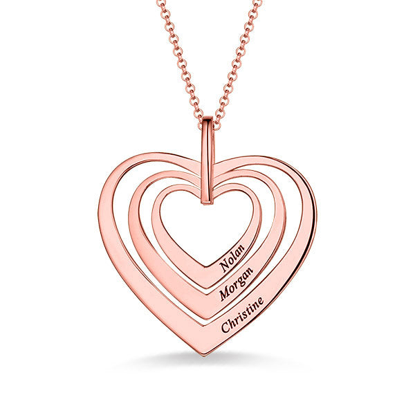 Family Heart Necklace Engraved Rose Gold