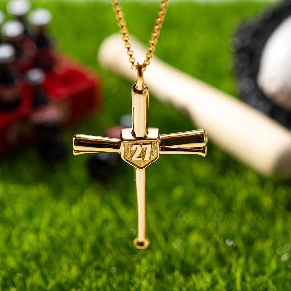 Gold Baseball Necklace Engraved