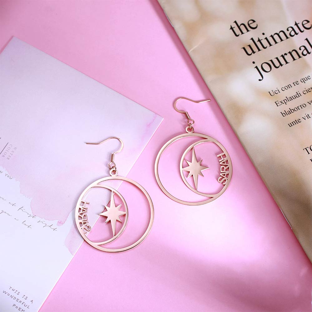 North Star Earrings Personalized Name