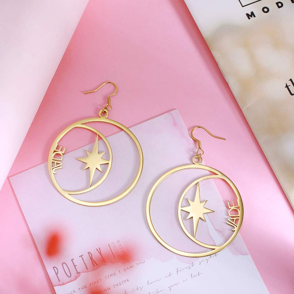 North Star Earrings Personalized Name