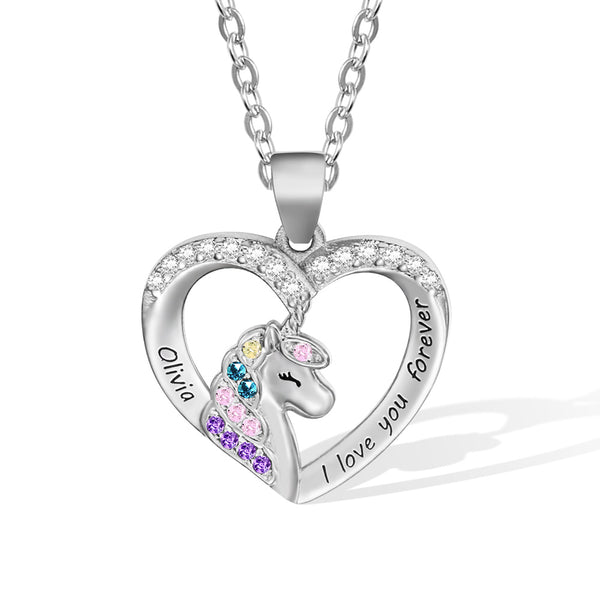 Magical Heart Unicorn Pendant with Engraving