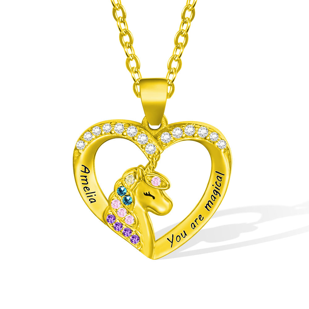 Magical Heart Unicorn Pendant with Engraving