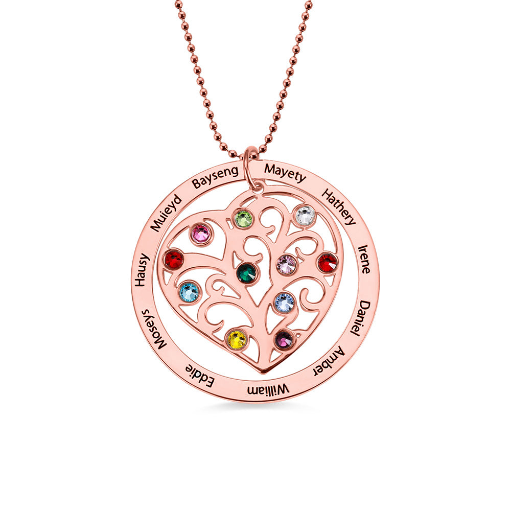 Family Tree Birthstone Necklace Personalized in 925 Silver