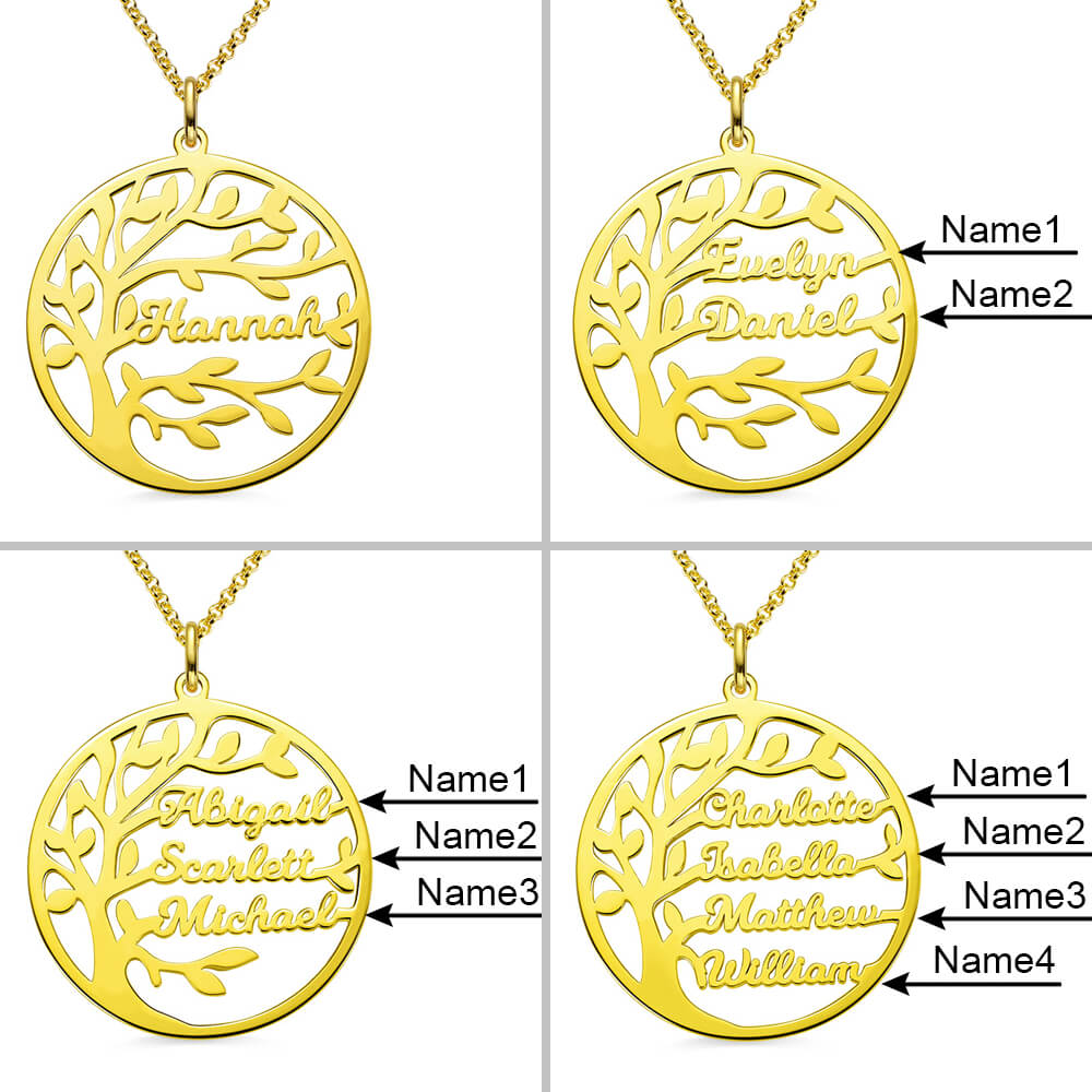 Family Tree Name Necklace Personalized in Silver