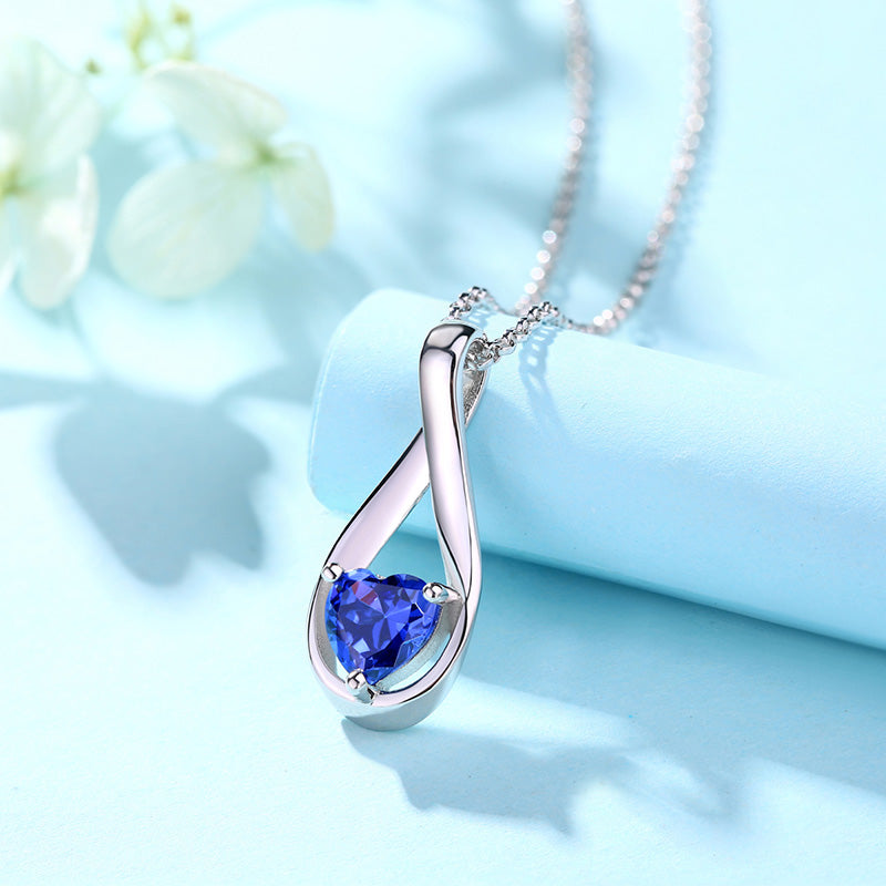 Mobius Heart Birthstone Necklace 925 Sterling Silver