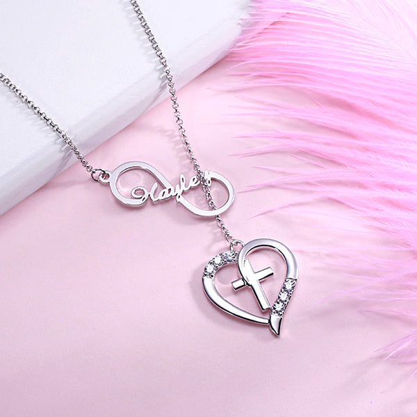 Infinity Heart Cross Name Necklace Personalized
