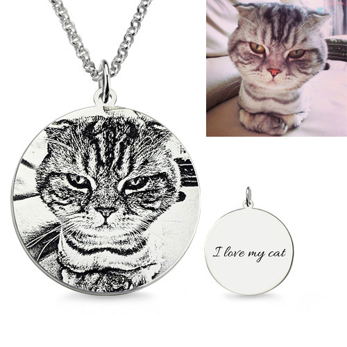 Pet Photo Engraved Necklace Personalized Sterling Silver
