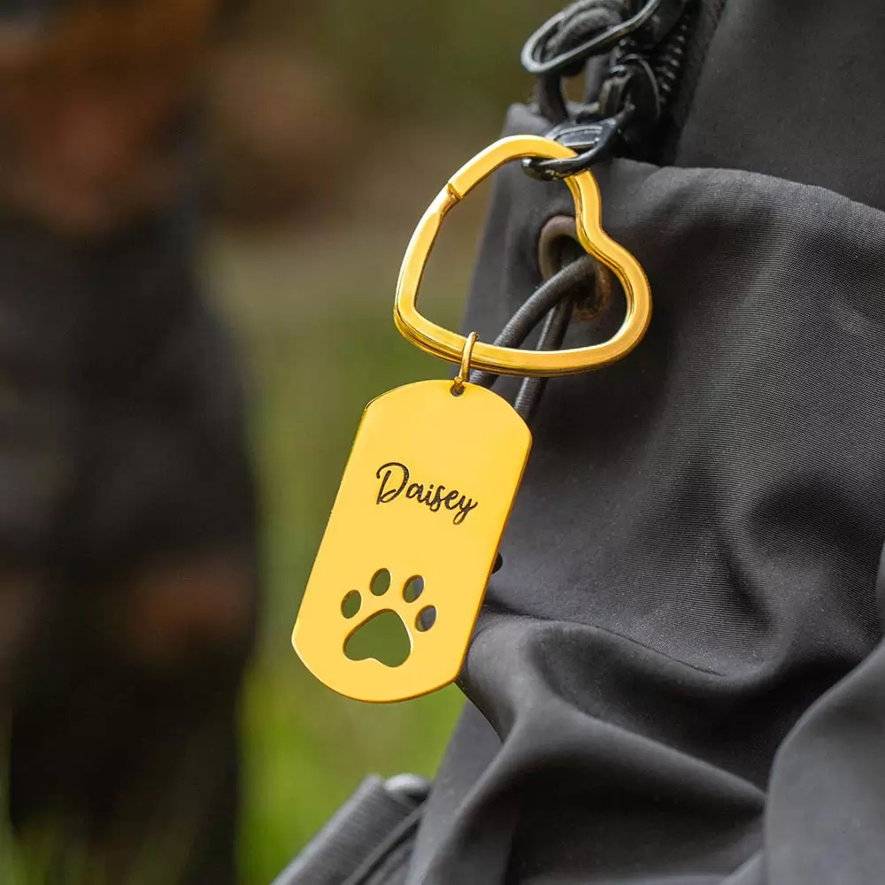 Dog Tag Paw Keychain Customized Engraved
