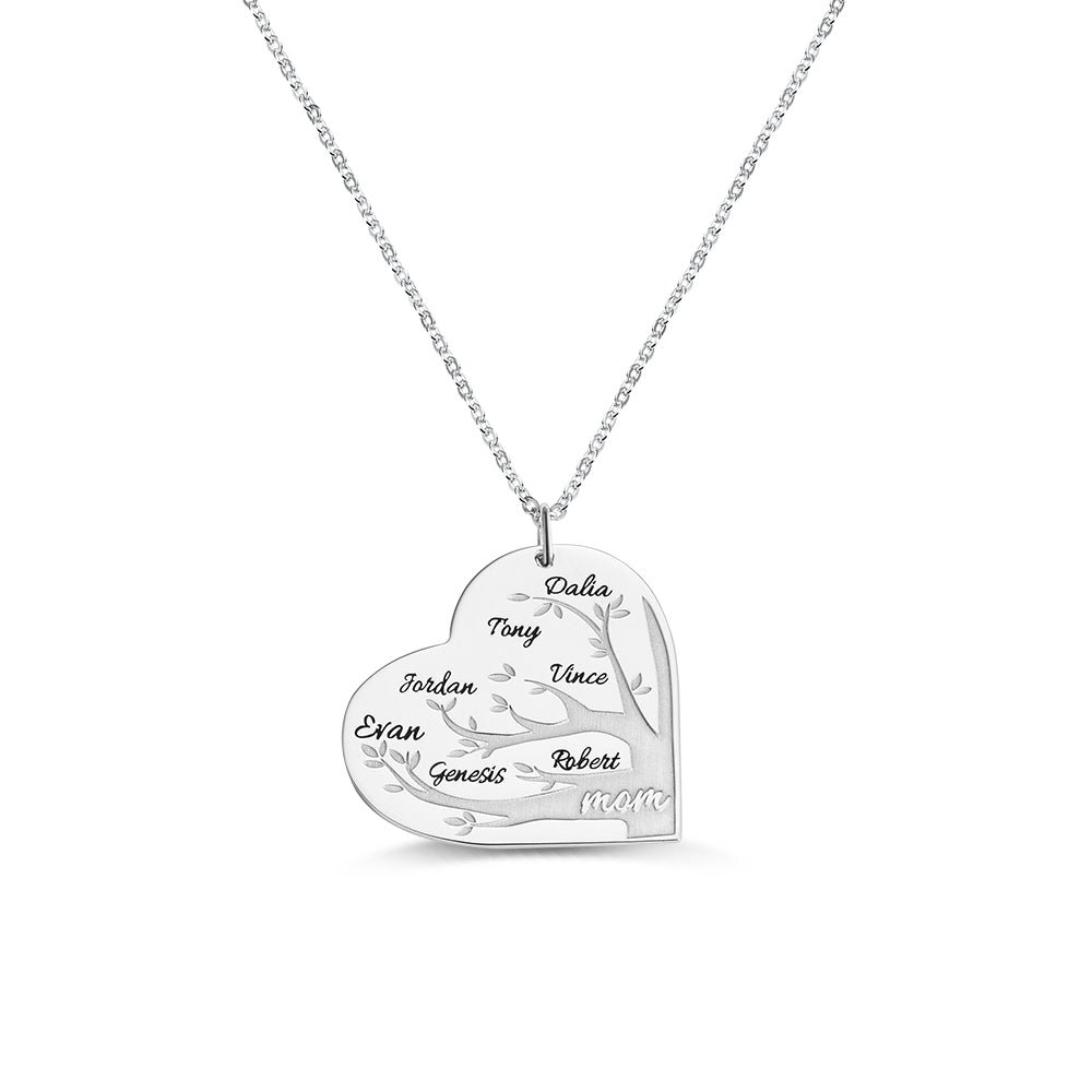 Heart Family Tree Necklace Sterling Silver Personalized 1-12 Names