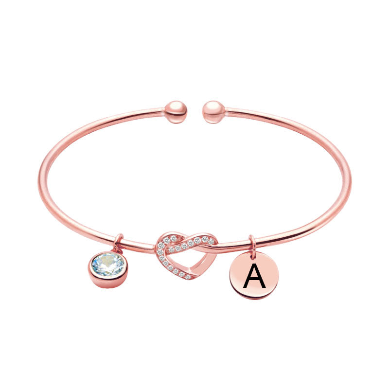 Heart Bangle with Birthstone in Silver Engraved