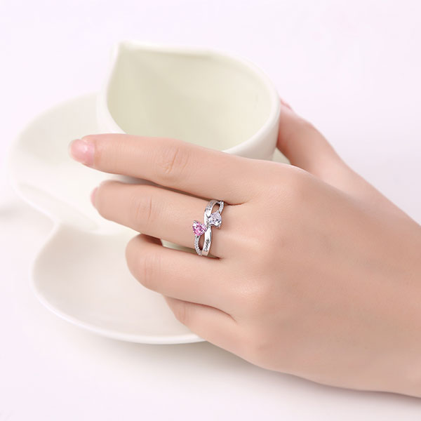 Silver Birthstone Promise Ring on Hand