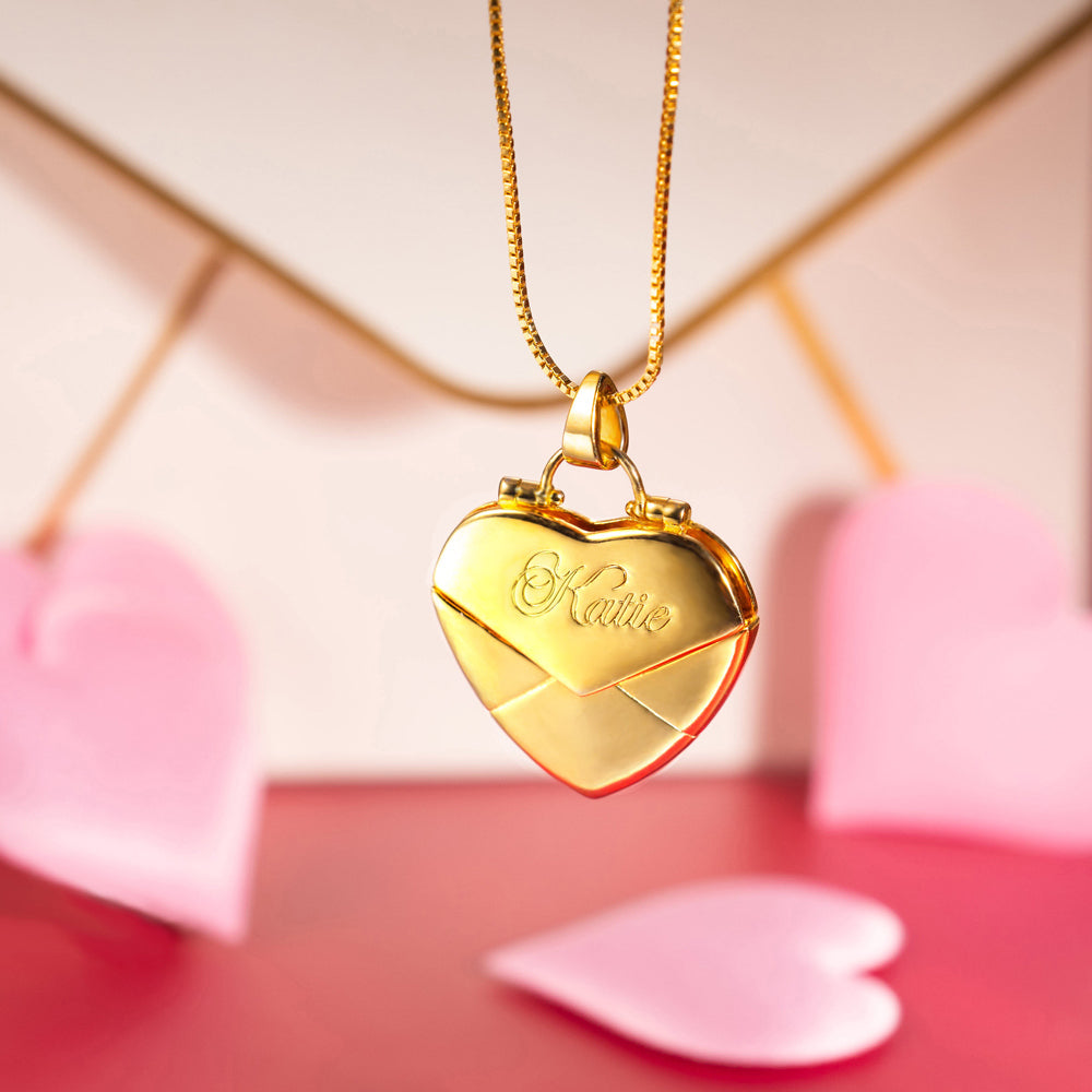 Secret Message Envelope Heart Locket Necklace