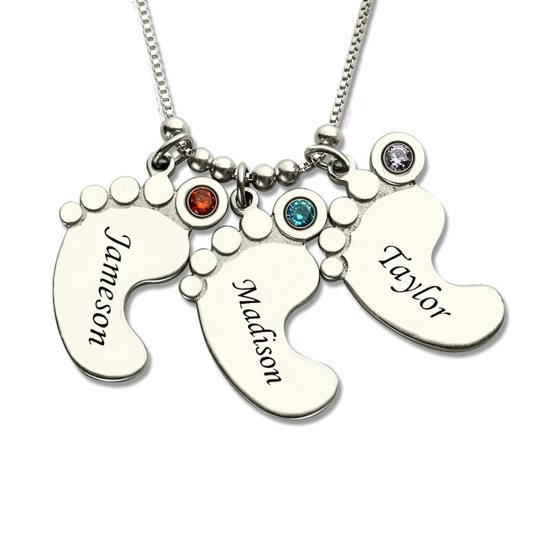 Mothers Baby Feet Charm Necklace 925 Silver