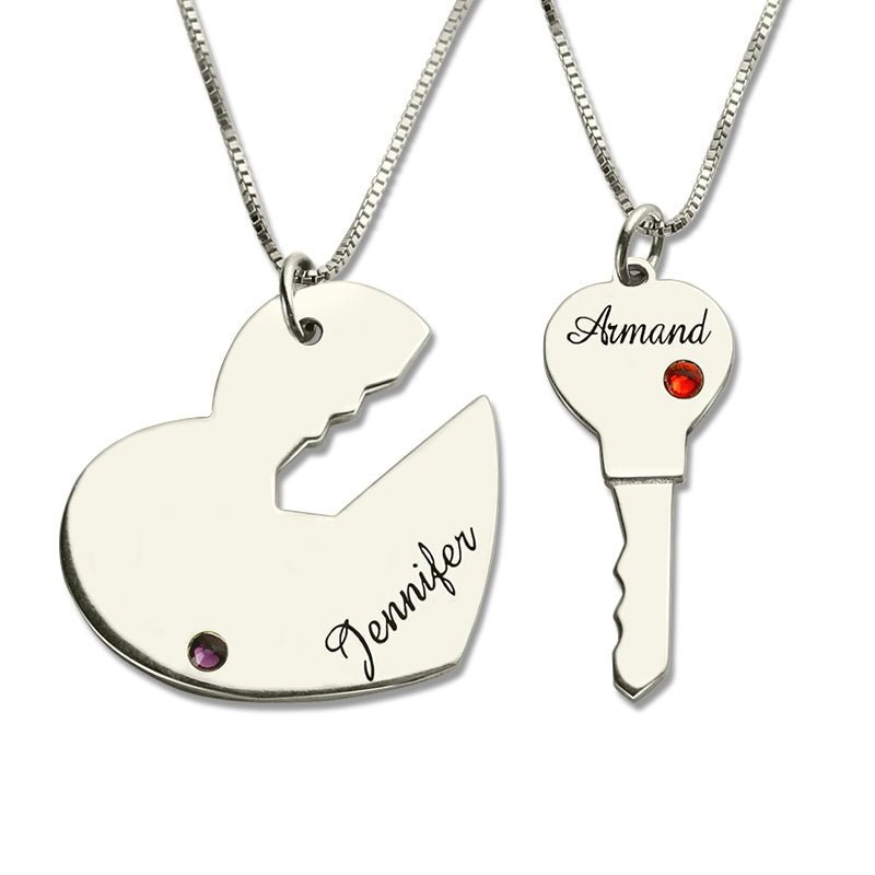 Key to My Heart Couples Necklace Set of 2 Names Pendant