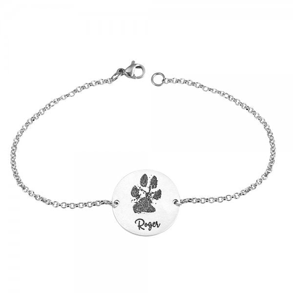 Dog Paw Round Charm Bracelet Custom 925 Sterling Silver