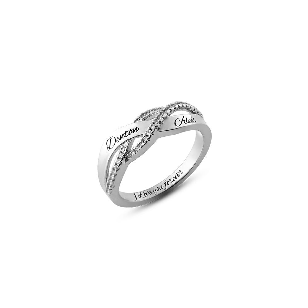 Twisted Lovers Ring Engraved Sterling Silver