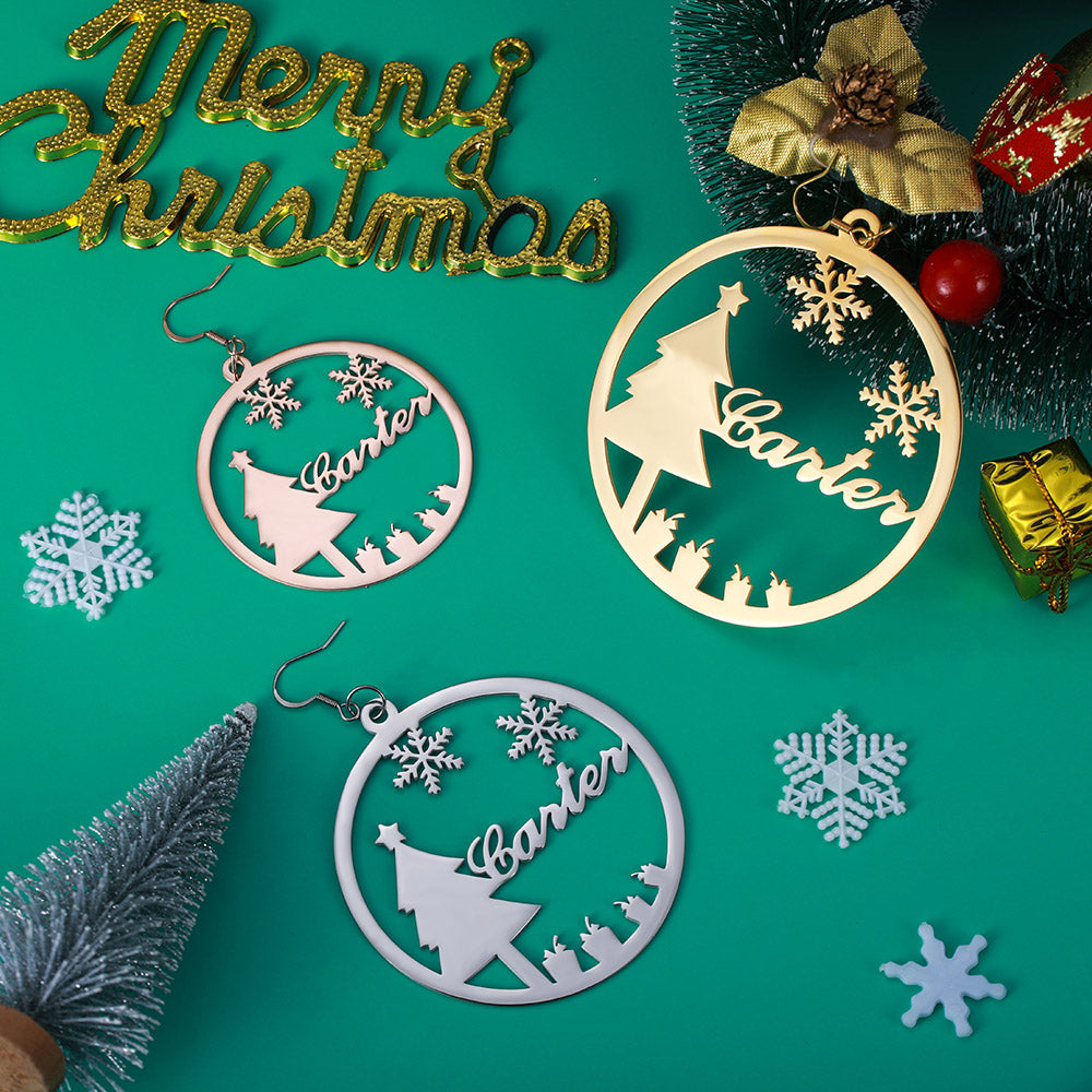 Christmas Name Hoop Earrings Christmas Tree Personalized