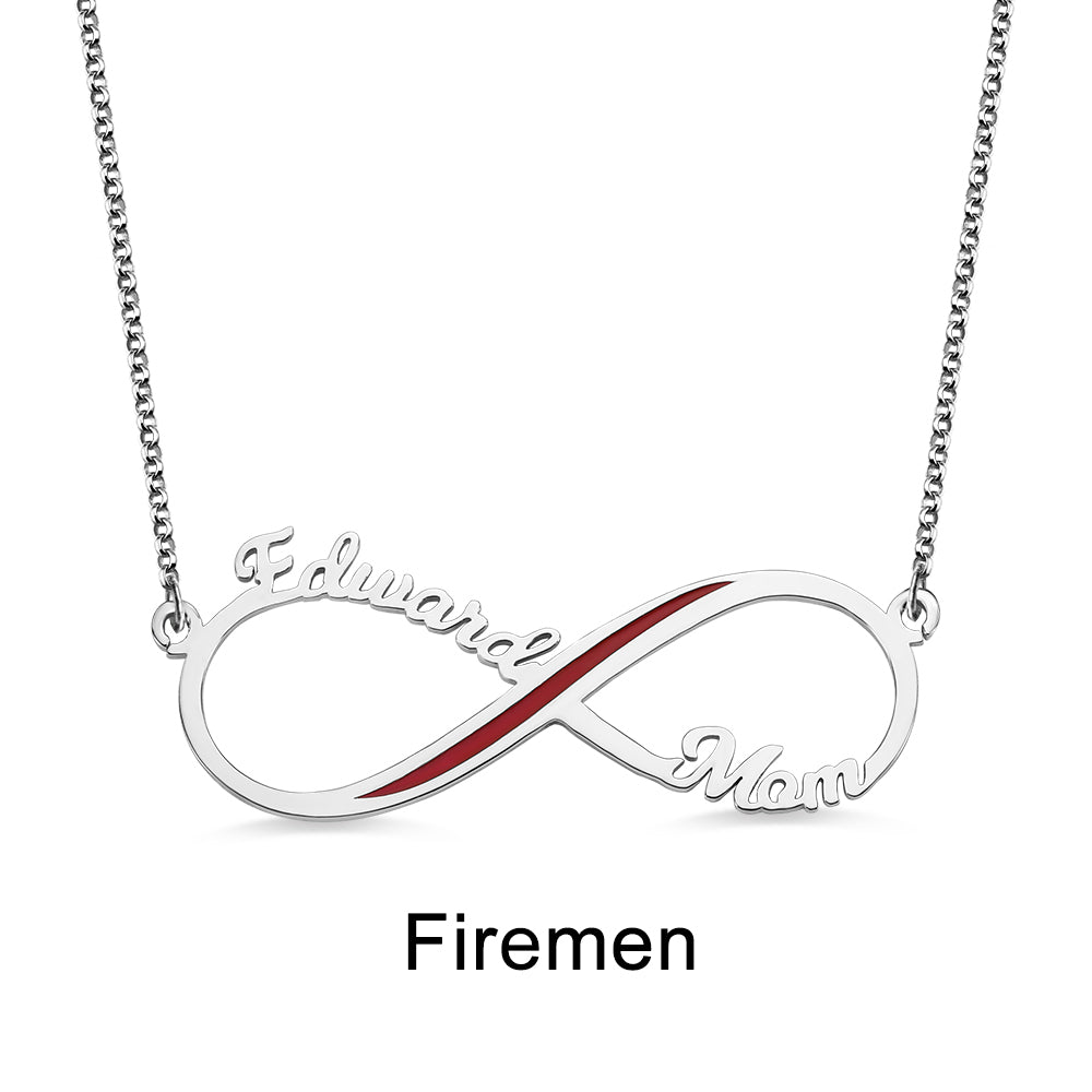 Firefighter Infinity Name Necklace Sterling Silver 925
