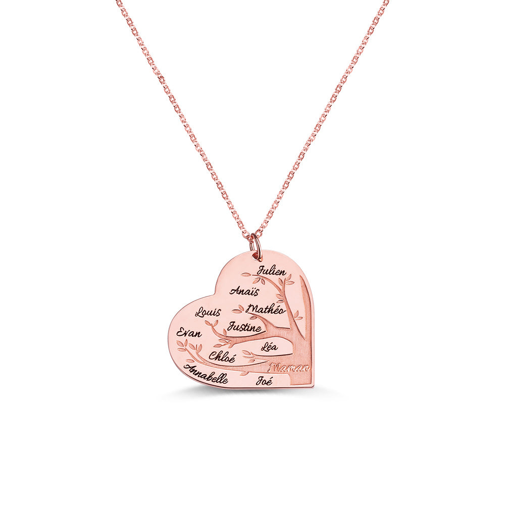 Family Tree Heart Necklace Personalized 1-12 Names