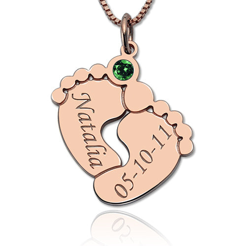 Baby Feet Necklace Engraved Personalized Birthstone – Admire Jewelry