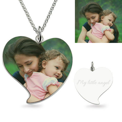 Heart Photo Necklace Engraved Sterling Silver