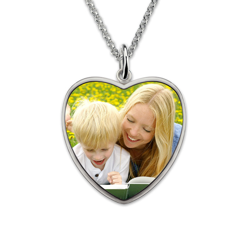 Heart Engraved Picture Necklace 925 Sterling Silver