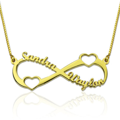 Double Heart Infinity Names Necklace Personalized