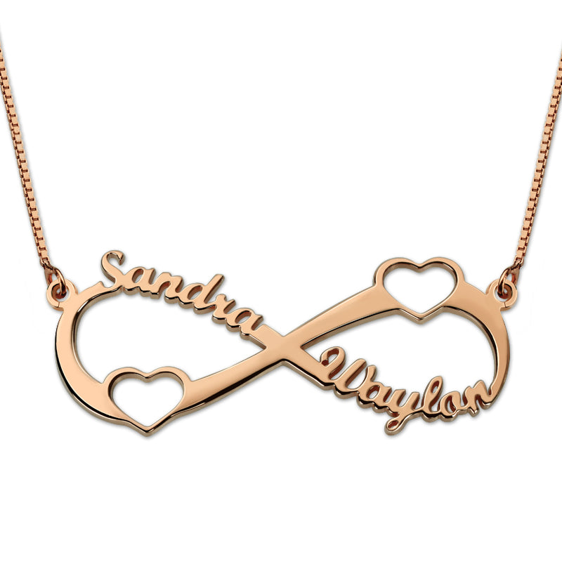 Double Heart Infinity Names Necklace Personalized