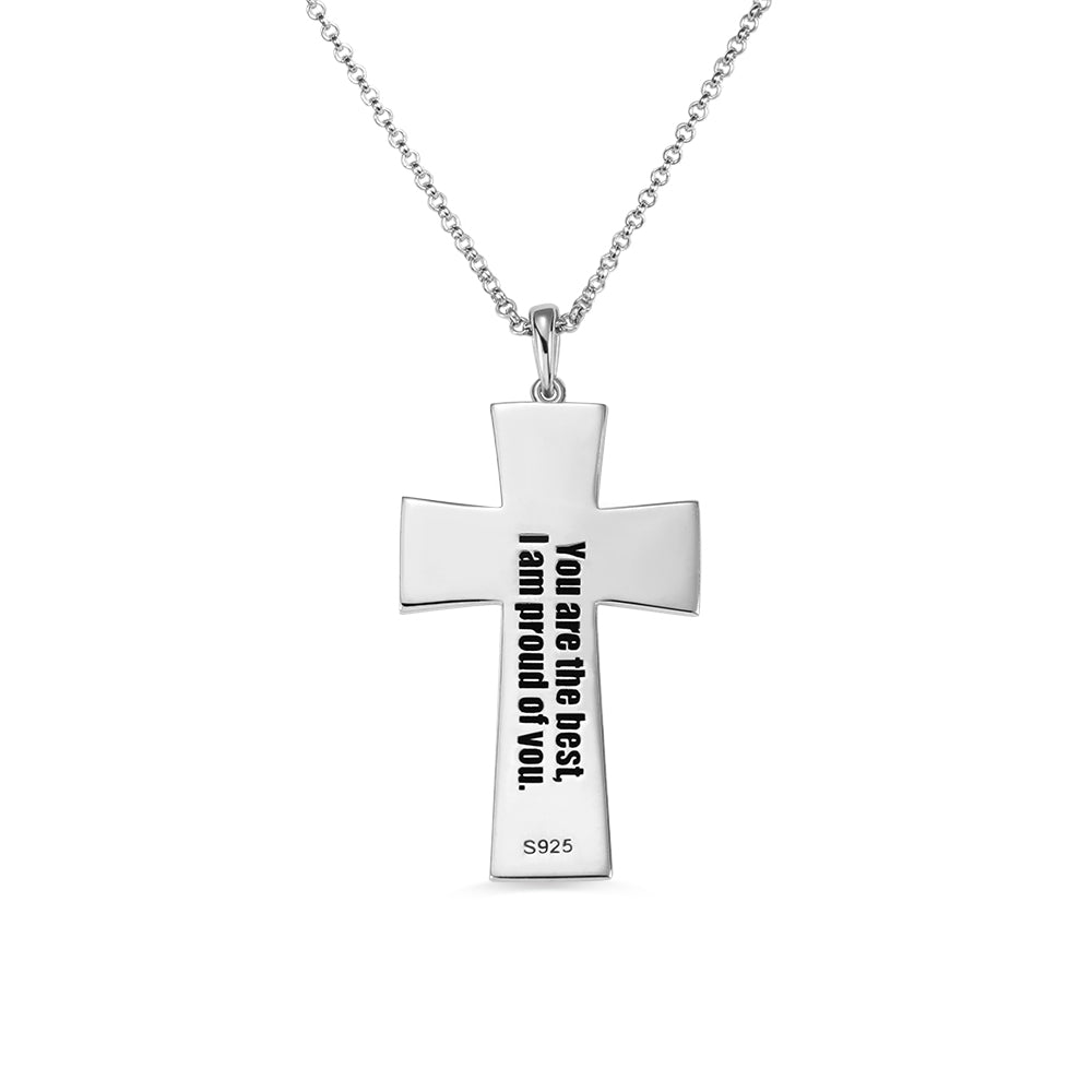 Football Cross Engraved Necklace