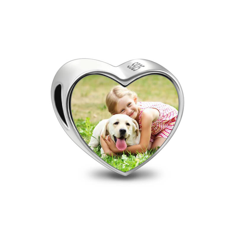 Crystal Heart Photo Charm Sterling Silver