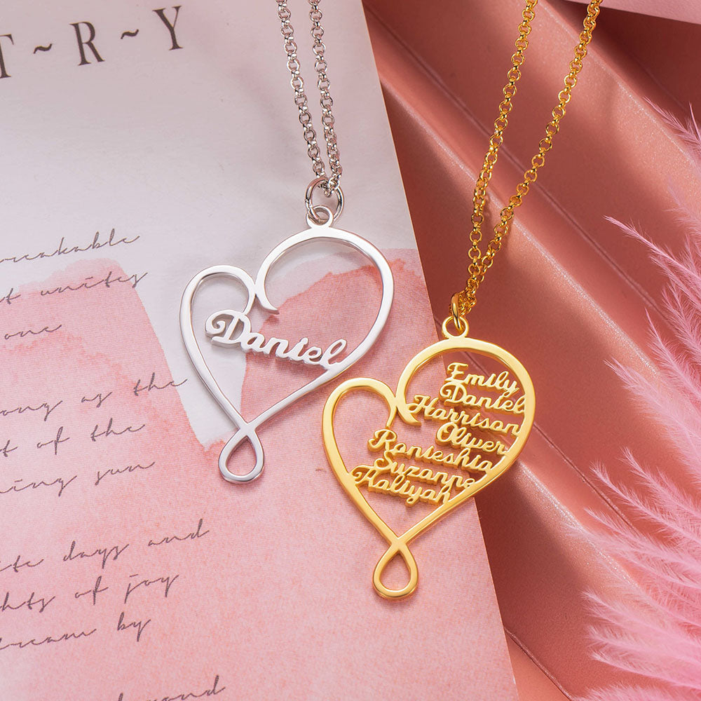 Heart and Hug Family Names Necklace