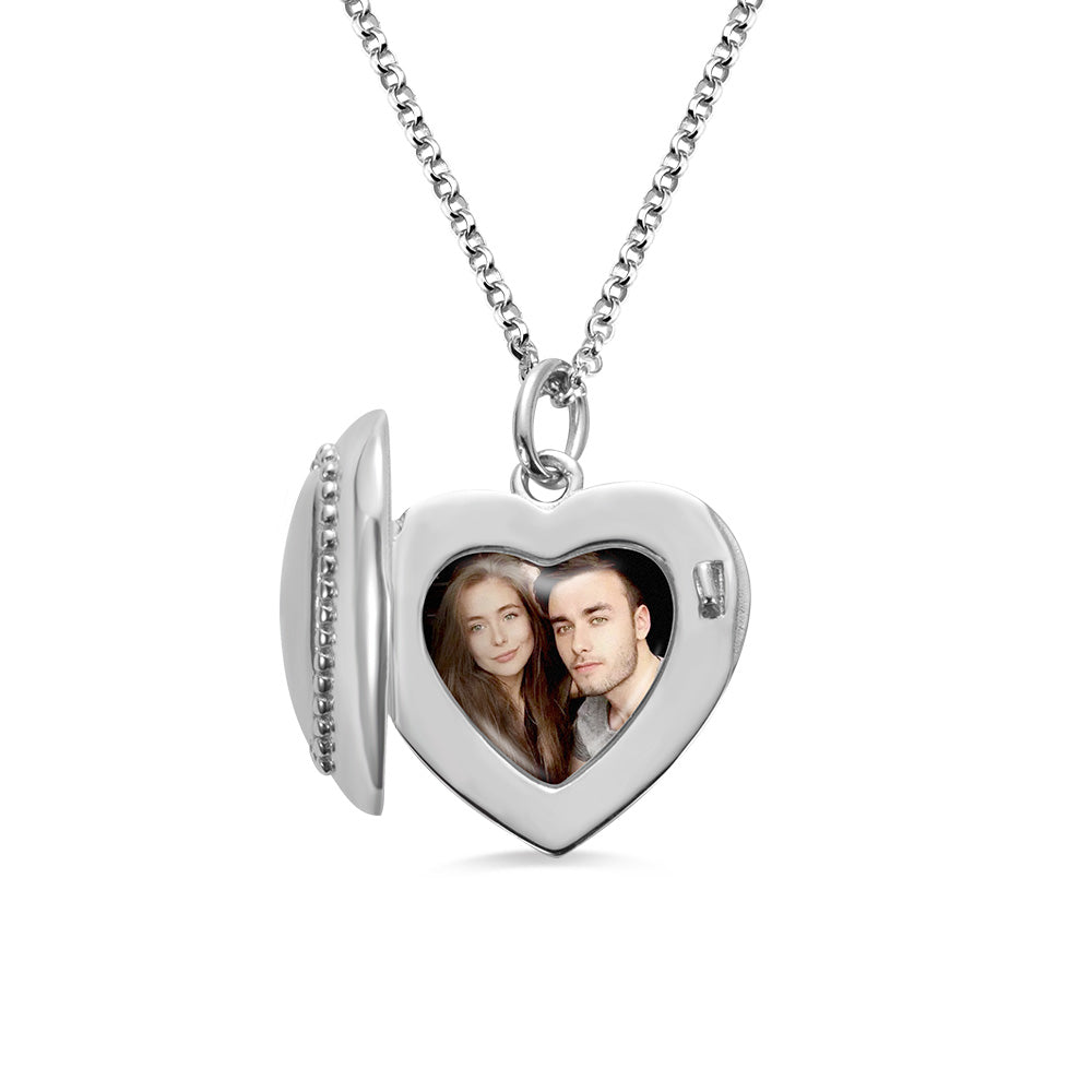 Heart Photo Necklace with Engraving Sterling Silver