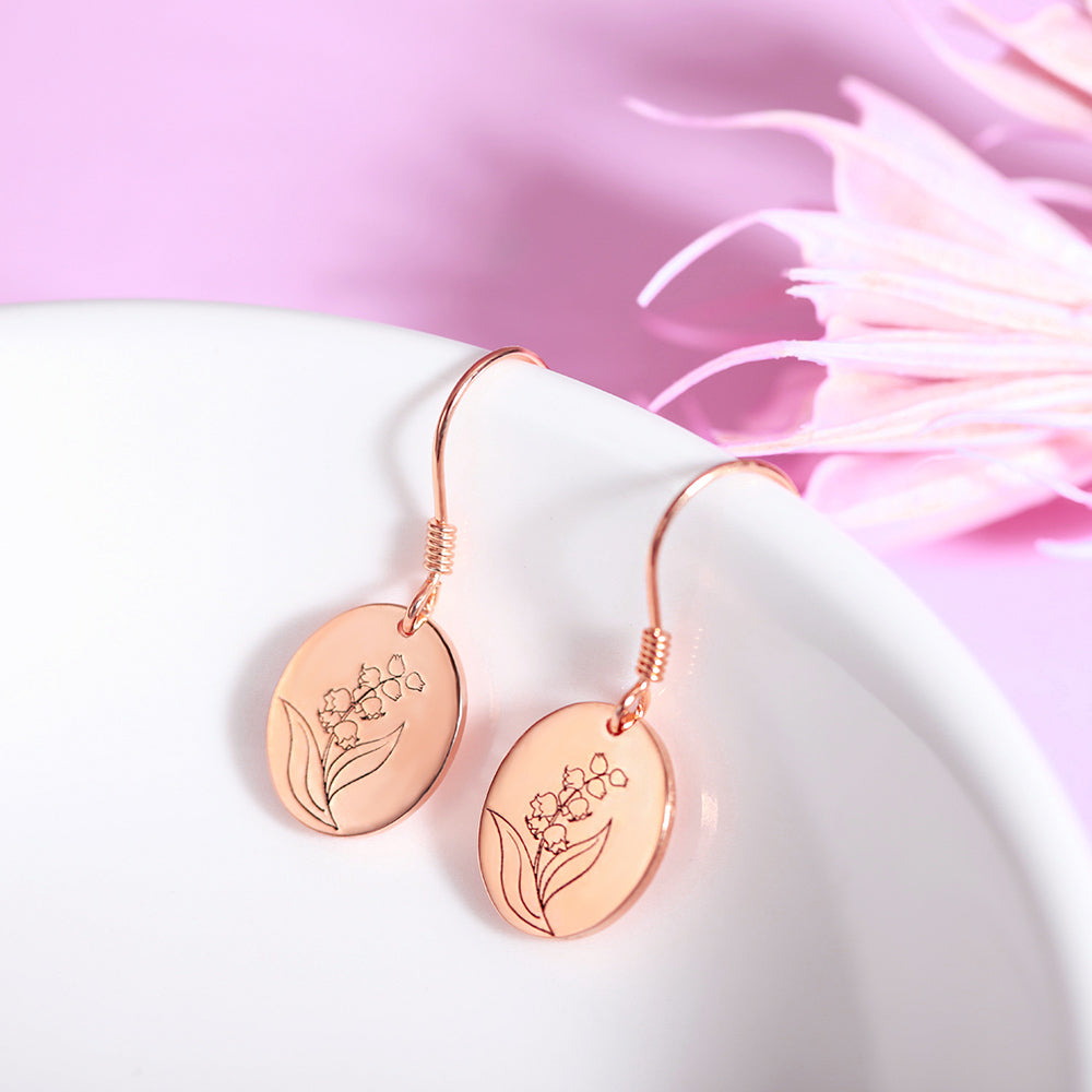 Birth Flower Earrings Engraved – Admire Jewelry
