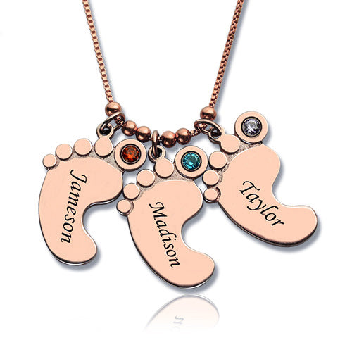Mothers Baby Feet Charm Necklace 925 Silver