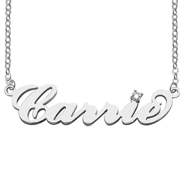 Carrie Name Necklace With Birthstone Sterling Silver