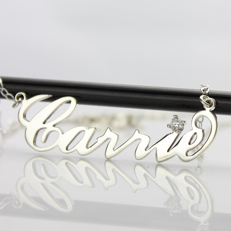 Carrie Name Necklace With Birthstone Sterling Silver