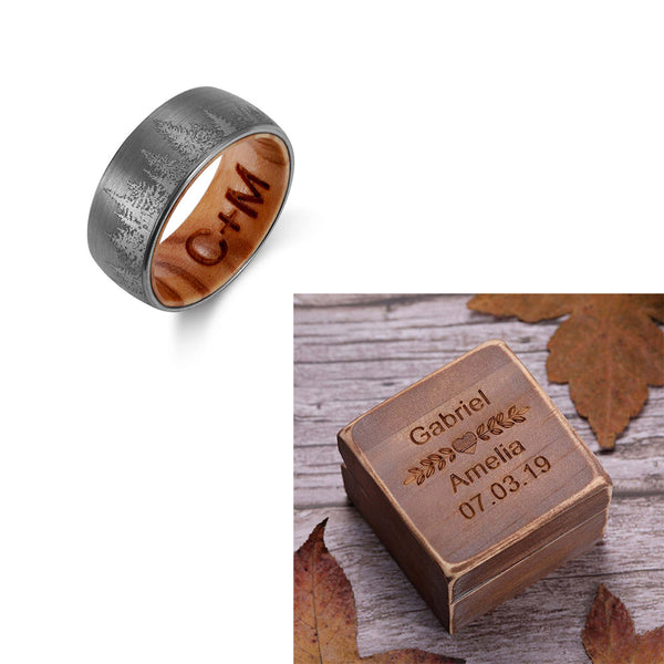Forest Tree Nature Ring Engraved With Ring Box