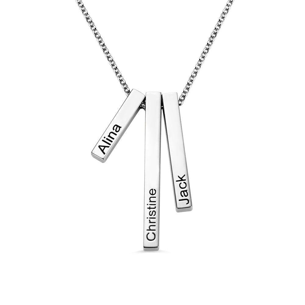 Triple 3D Vertical Bar Necklace Engraved Stainless Steel